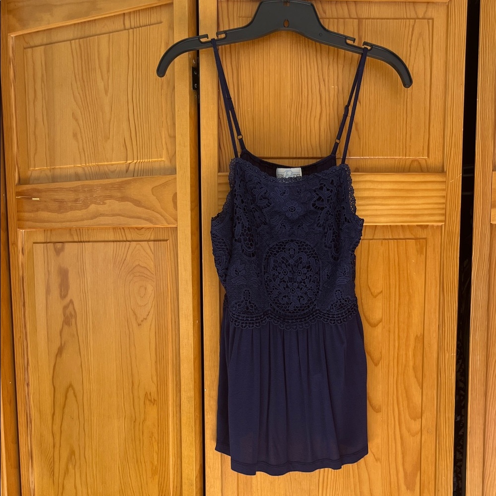 Blue Ruffled Pleated Sleeveless Camisole